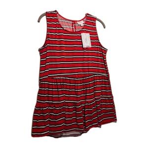 Lularoe ELIANA MEDIUM Babydoll Tiered Sleeveless Top Stripes White Red Blue NEW!